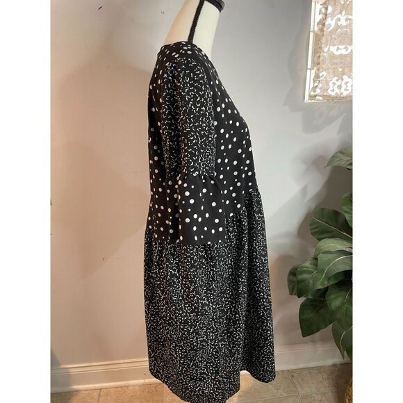 CAARA Millazo Black Polka Dot Asymmetrical Shift Crew Neck Dress Size Large - Picture 10 of 16